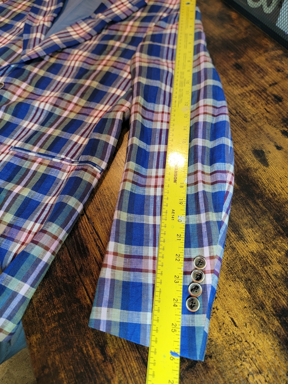 TALLIA Slim Fit Blue Multi-Color Plaid 100% Linen Sport Coat 42R - Picture 15 of 16